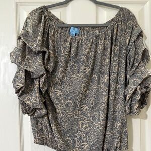 4 for $20 SALE!  Cece blouse with blue/tan paisley pattern Size L